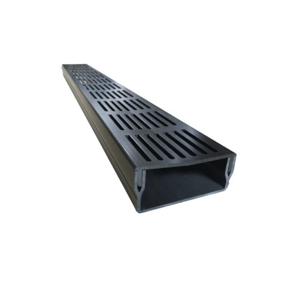 1m Threshold Slim+ Drain with Black Aluminium Grating (105 x 50mm Shallow)