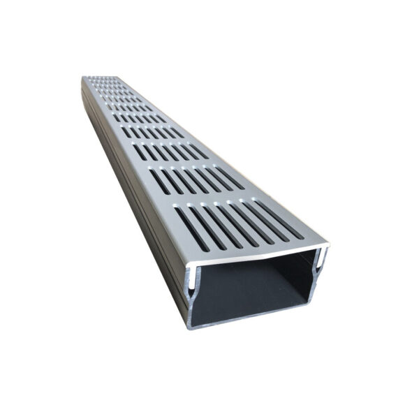 1m Threshold Slim+ Drain with Silver Aluminium Grating (105 x 50mm Shallow)