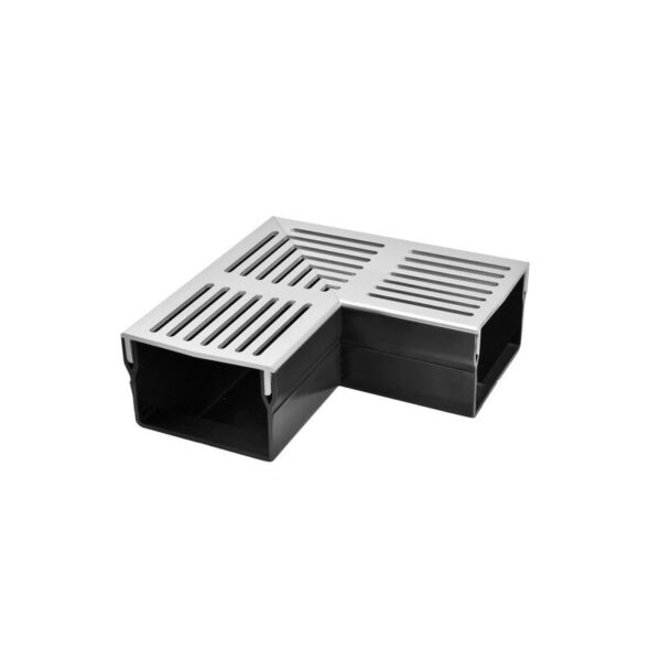 Threshold Slim+ Drain Corner Unit with Silver Aluminium Grating (105 x 50mm Shallow)